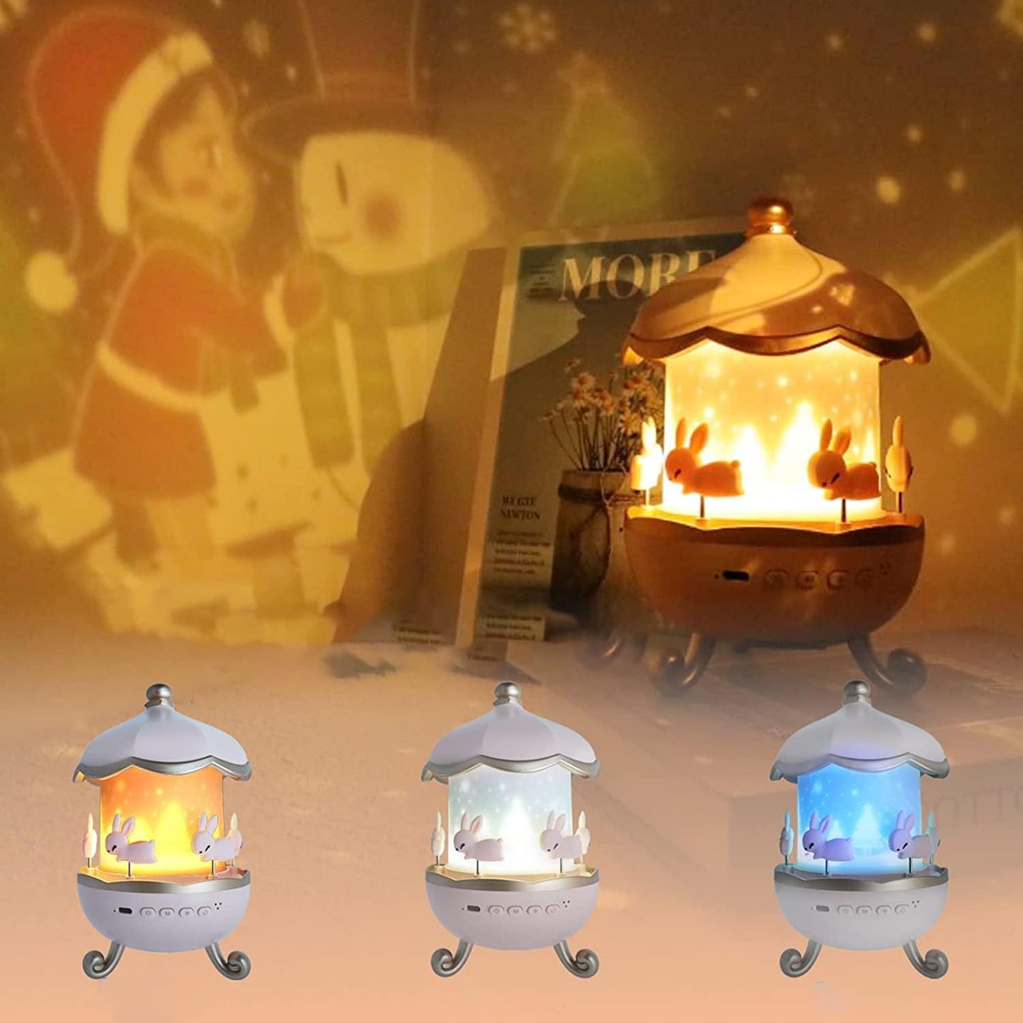 Bunny Night Light Projector with Rotating LED | Star Projection Lamp for Kids Room & Nursery