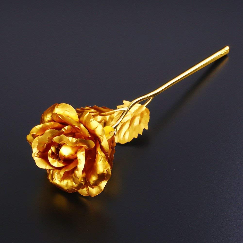 Valentine Gift for Girlfriend Boyfriend Husband Wife Love Couple Decorative 24k Gold Plated Artificial Rose Flower with Box - Valentine Day Gift