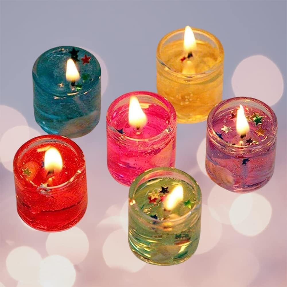 Glass Jelly Gel Candles (Pack of 6) | Cute Romantic Unscented Smokeless Dripless Candles for Diwali Decoration, Home Decor, Office & Festivals