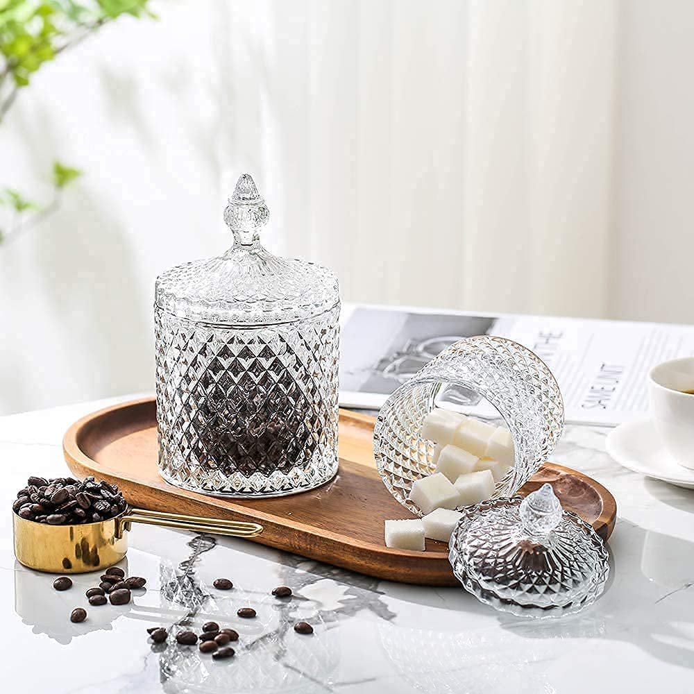 Crystal Diamond Faceted Glass Jar – Elegant Decorative Storage Jar with Lid for Jewelry, Candy, Spices & More | Stylish Crystal Cut Design for Home Décor