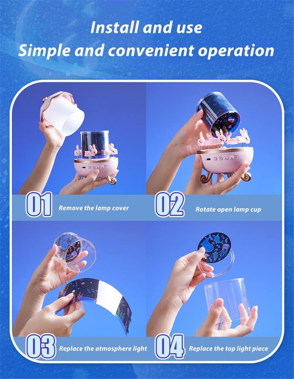 Bunny Night Light Projector with Rotating LED | Star Projection Lamp for Kids Room & Nursery