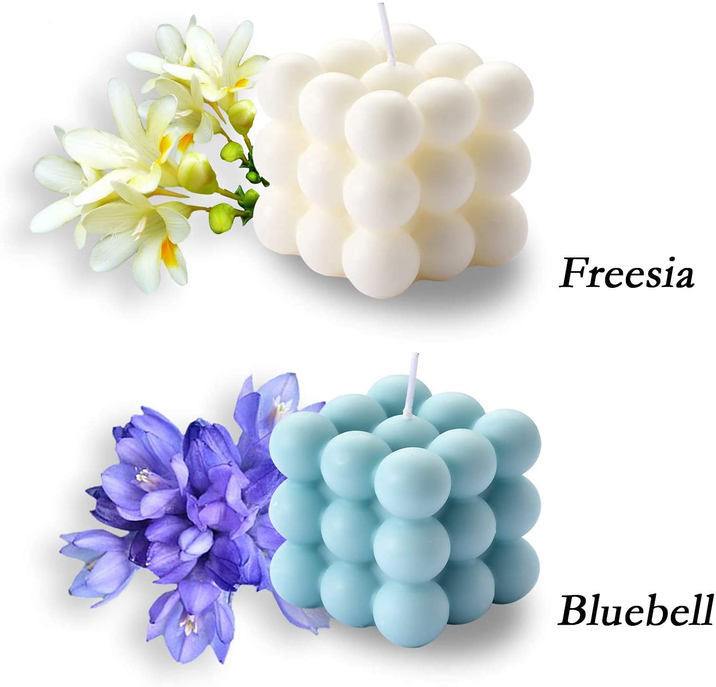 Scented Bubble Candle Set of 2 | Soy & Paraffin Wax Candles for Home Decor (White & Blue)