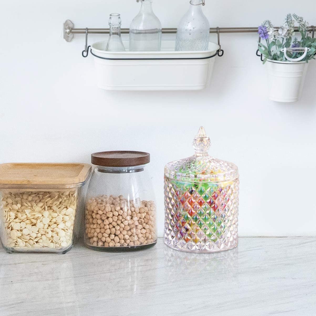 Crystal Diamond Faceted Glass Jar – Elegant Decorative Storage Jar with Lid for Jewelry, Candy, Spices & More | Stylish Crystal Cut Design for Home Décor