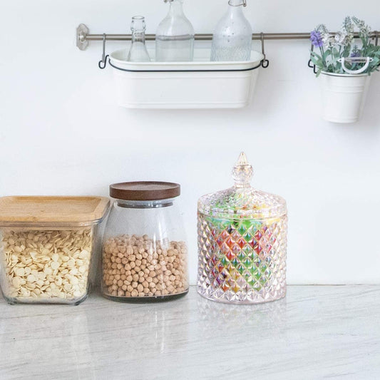 Crystal Diamond Faceted Glass Jar – Elegant Decorative Storage Jar with Lid for Jewelry, Candy, Spices & More | Stylish Crystal Cut Design for Home Décor
