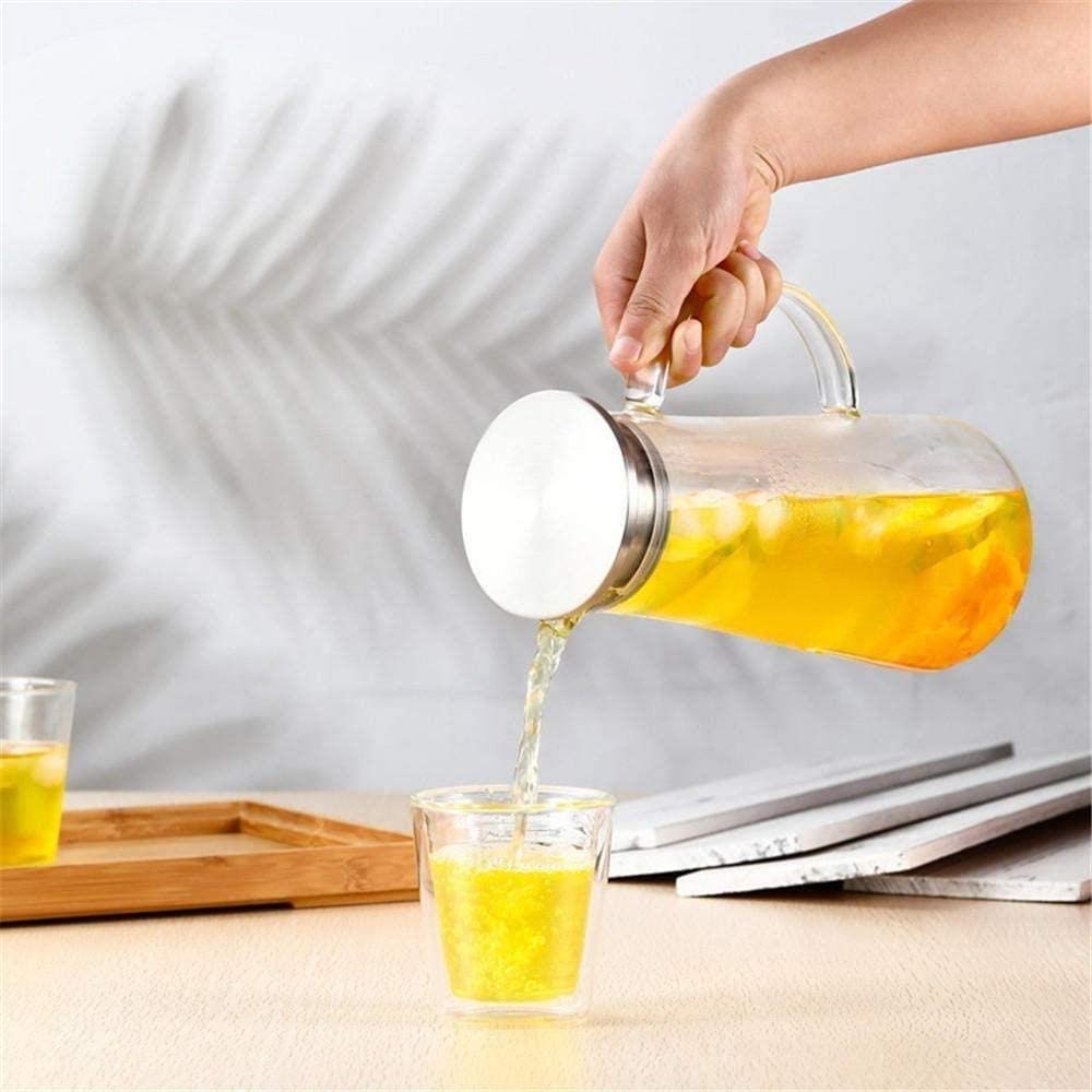 Teapot Water Jug Glass Teapot Pitcher with Lid Iced Handle Borosilicate Heat-Resistant Glass Jug for Tea/hot and Cold Water/ice Wine Coffee Milk Juice Beverage Carafe with Spout 1500m