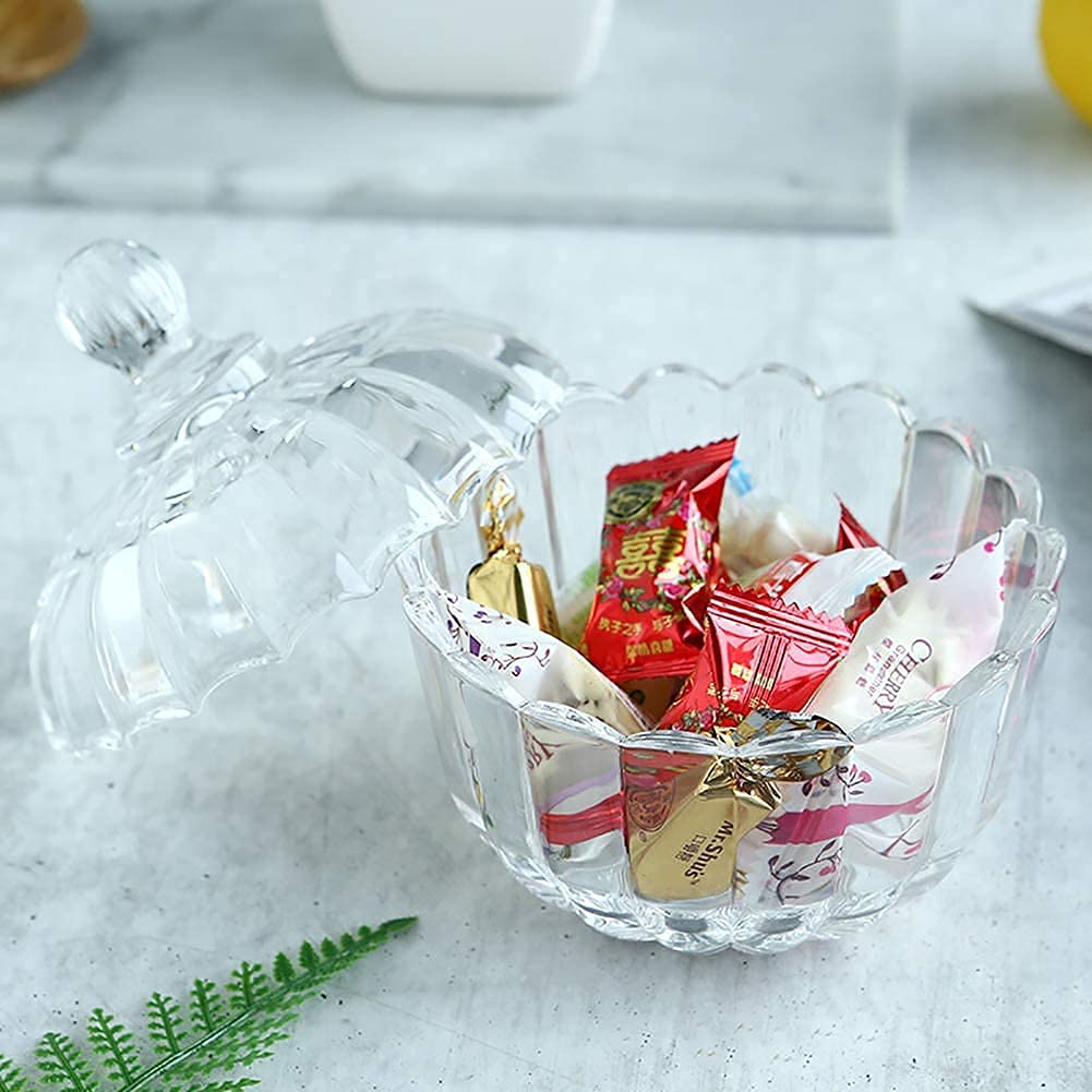 Premium Glass Candy Dish With Lid, Crystal Candy Jar, Cookie Jar, Decorative Candy Bowl, Jewelry Dish, Covered Candy Jars For Buffet, Kitchen, Home, Office Desk (Crystal Candy), 400 Ml