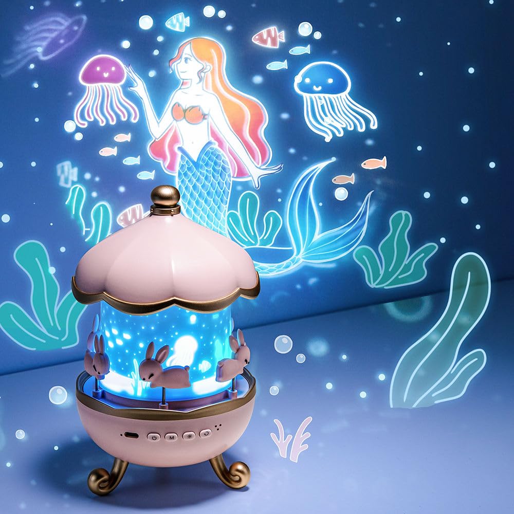 Bunny Night Light Projector with Rotating LED | Star Projection Lamp for Kids Room & Nursery