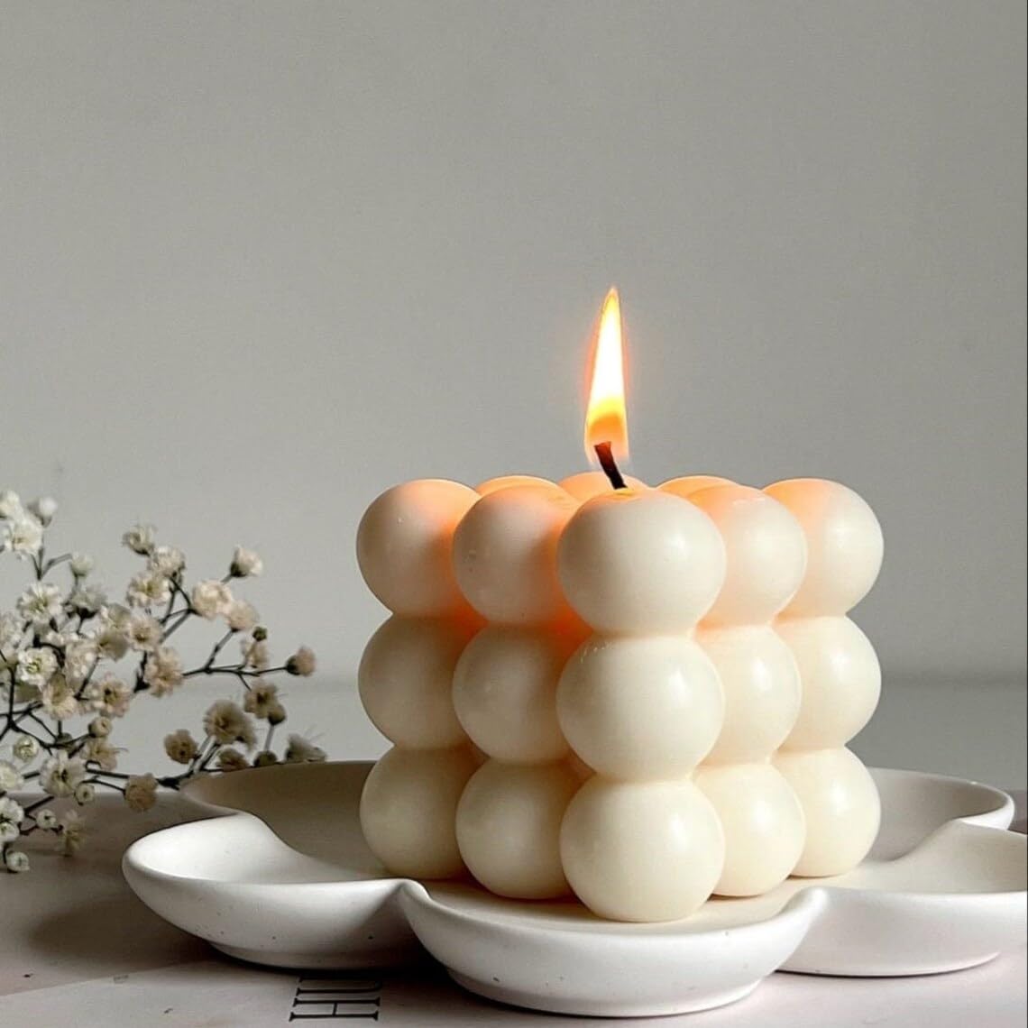 Handmade Soy Wax Candle Pillar for Home Decoration, Pack of 1 White Bubble Candle (White)