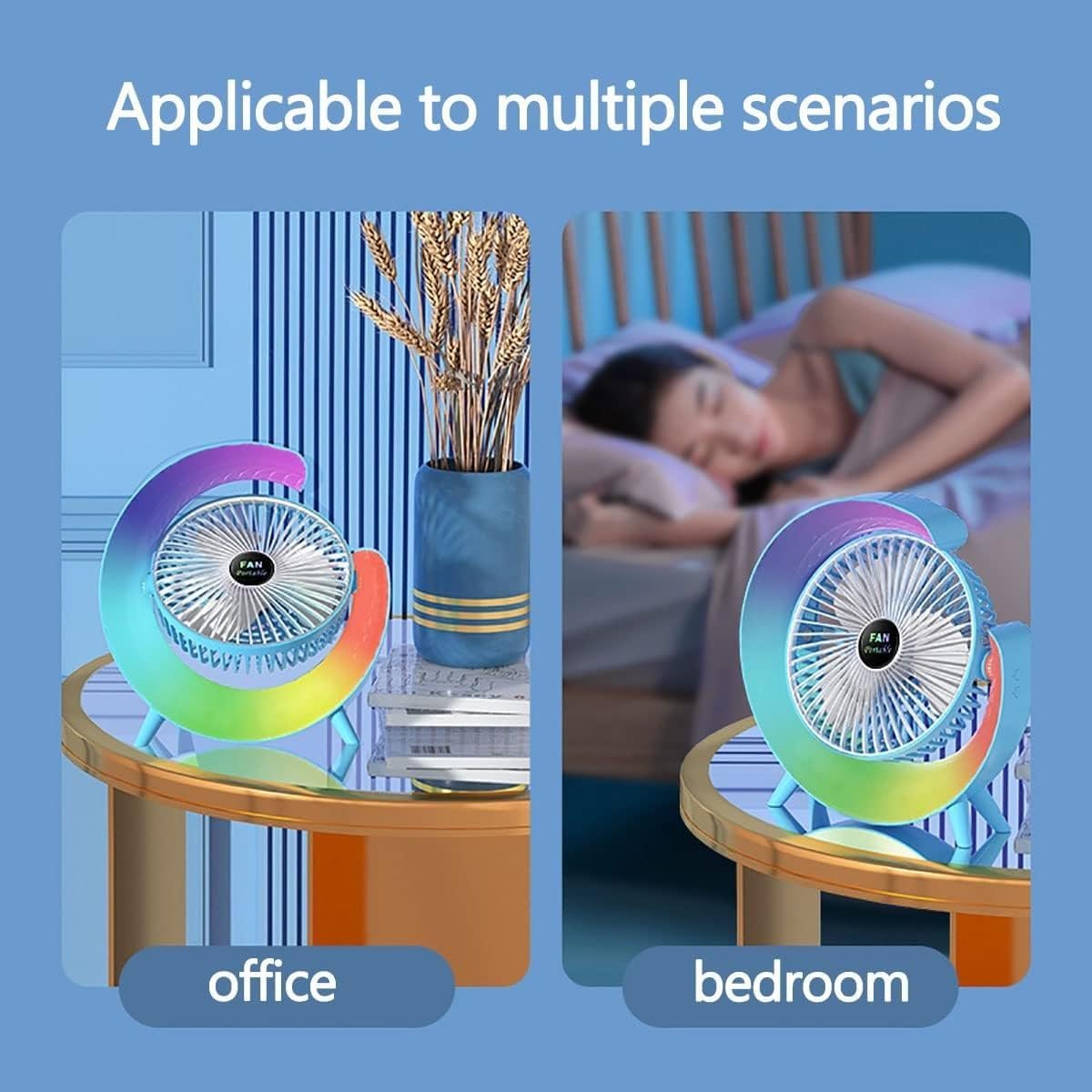 G Shape RGB Lightening Rechargeable Fan
