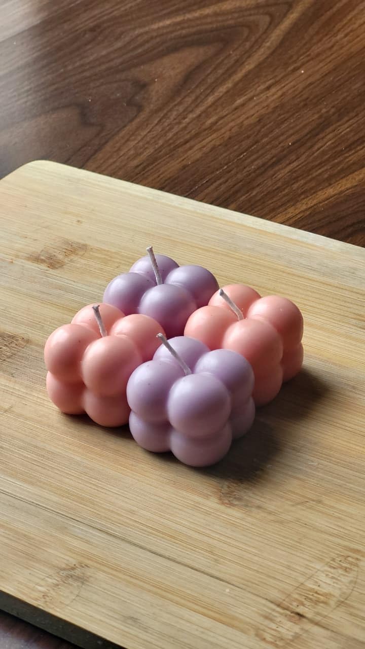 Pastel Bubble Candles – Handmade Soy Wax Aesthetic Cube Candles for Room Decor, Gift Set, Home Decoration – Scented Decorative Candle