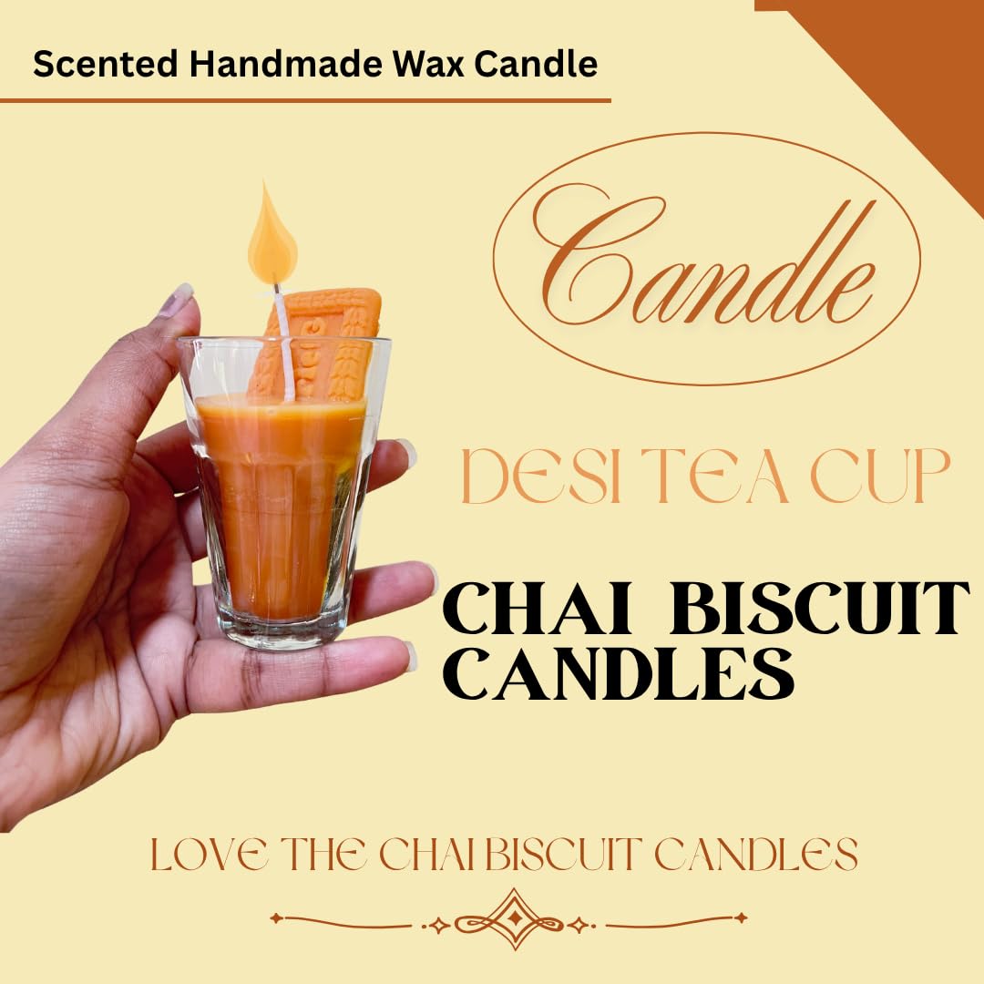 Chai Biscuit Candle in Glass – Scented Handmade Wax Candle | Desi Tea Cup Aesthetic | Quirky Home Decor & Gifting Idea