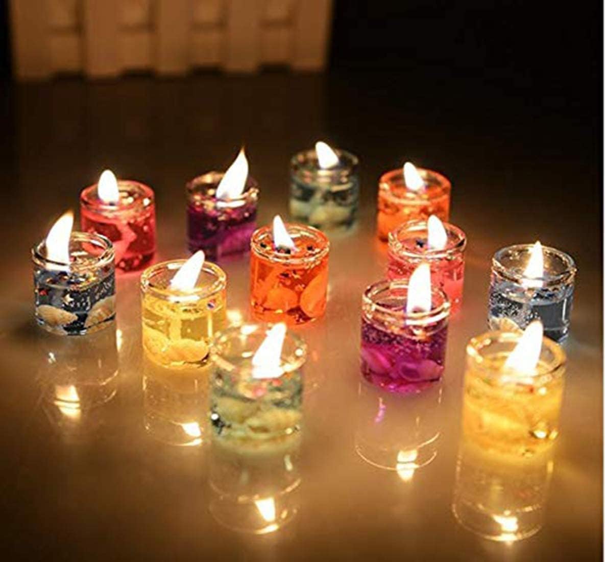 Glass Jelly Gel Candles (Pack of 6) | Cute Romantic Unscented Smokeless Dripless Candles for Diwali Decoration, Home Decor, Office & Festivals