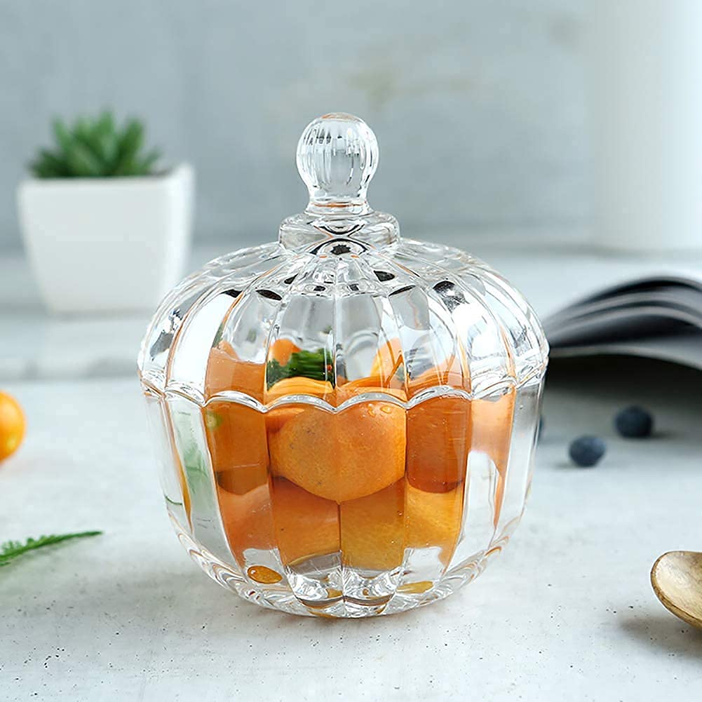 Premium Glass Candy Dish With Lid, Crystal Candy Jar, Cookie Jar, Decorative Candy Bowl, Jewelry Dish, Covered Candy Jars For Buffet, Kitchen, Home, Office Desk (Crystal Candy), 400 Ml