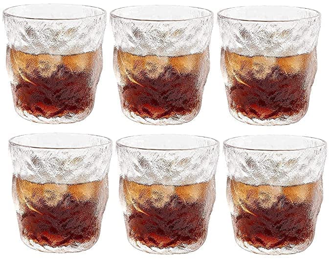 Texture Whiskey Glass HQ 298ML 6PCS Bar Bourbon Whisky Old Fashioned Pattern Water Cup Frosted Clear Beer for Drinking Bourbon, Whisky, Scotch, Cocktails