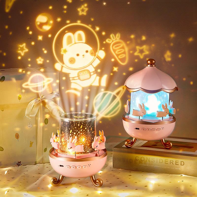 Bunny Night Light Projector with Rotating LED | Star Projection Lamp for Kids Room & Nursery