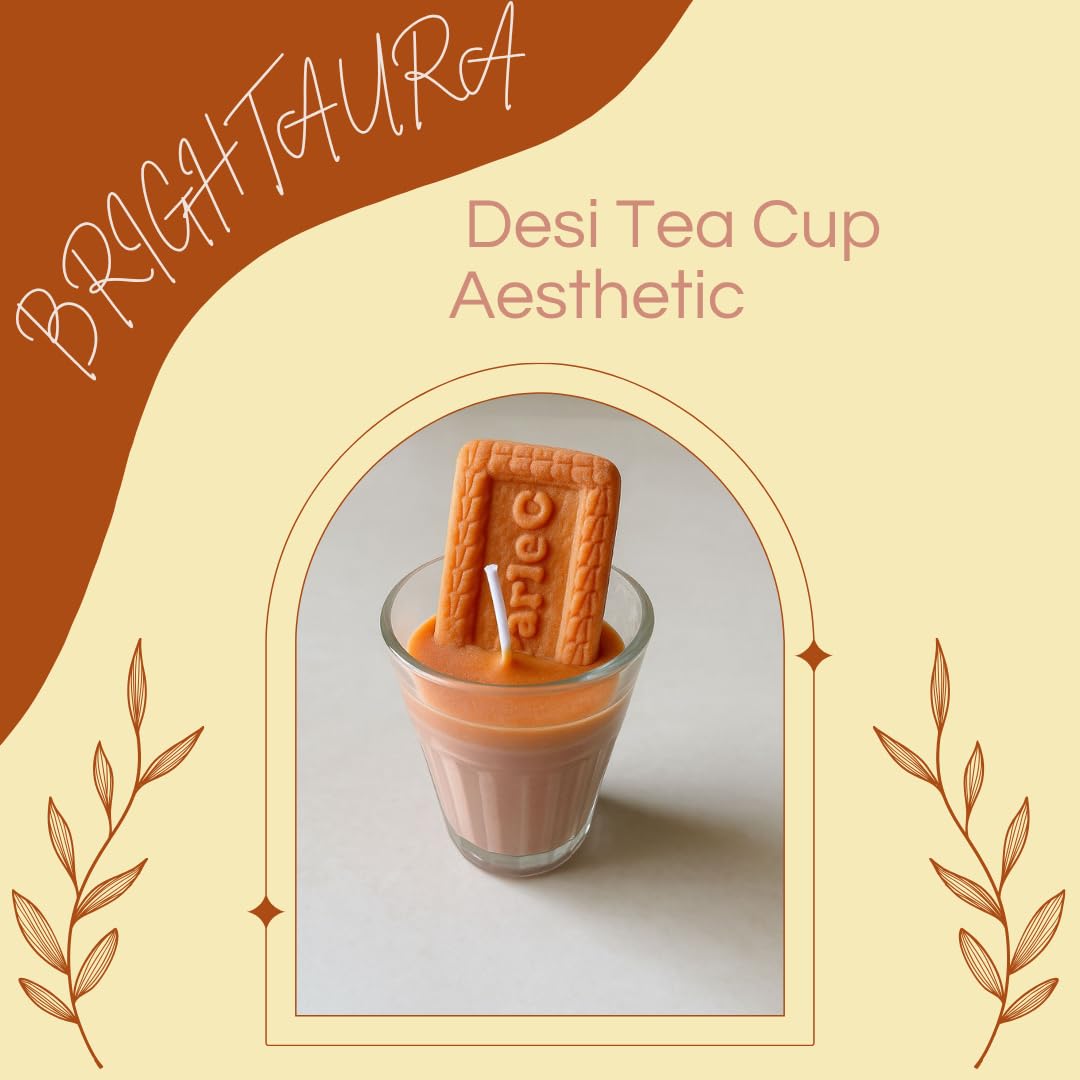 Chai Biscuit Candle in Glass – Scented Handmade Wax Candle | Desi Tea Cup Aesthetic | Quirky Home Decor & Gifting Idea