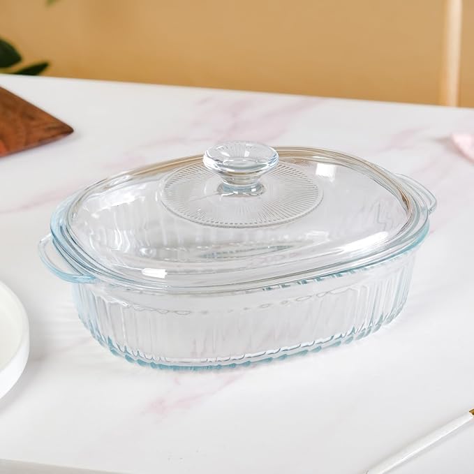 Glass Containers with Lid | Microwave Safe Heat-Resistant Glass Casserole for Baking, Serving, Food Storage (1600 ml)