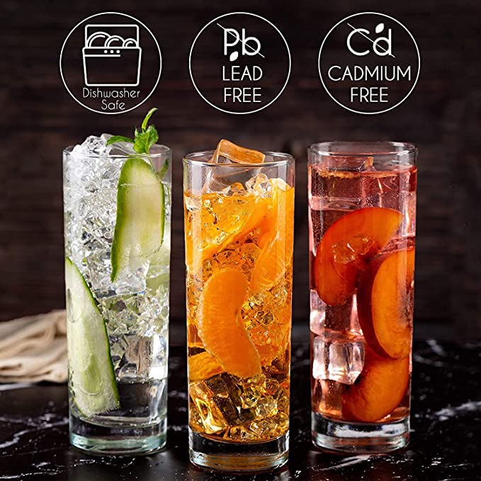 Set of 6 Premium Glassware - Aesthetic Drinking Glasses, Crystal and Cocktail Glass for Home and Kitchen, Perfect for Parties and Serving Water, Juice, and Soft Drinks | Includes 295ml Tall Glasses for Water and Juice, Mojito, Gin, and Highball Glasses