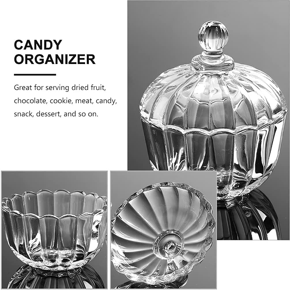 Premium Glass Candy Dish With Lid, Crystal Candy Jar, Cookie Jar, Decorative Candy Bowl, Jewelry Dish, Covered Candy Jars For Buffet, Kitchen, Home, Office Desk (Crystal Candy), 400 Ml