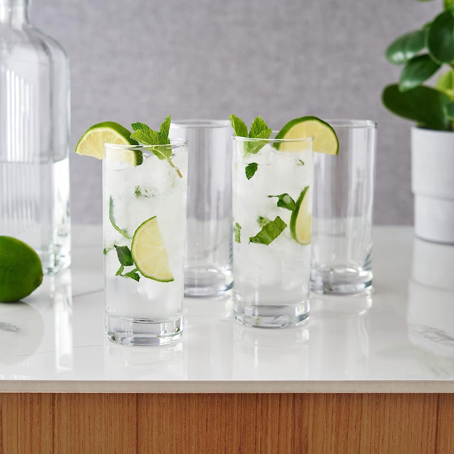 Set of 6 Premium Glassware - Aesthetic Drinking Glasses, Crystal and Cocktail Glass for Home and Kitchen, Perfect for Parties and Serving Water, Juice, and Soft Drinks | Includes 295ml Tall Glasses for Water and Juice, Mojito, Gin, and Highball Glasses