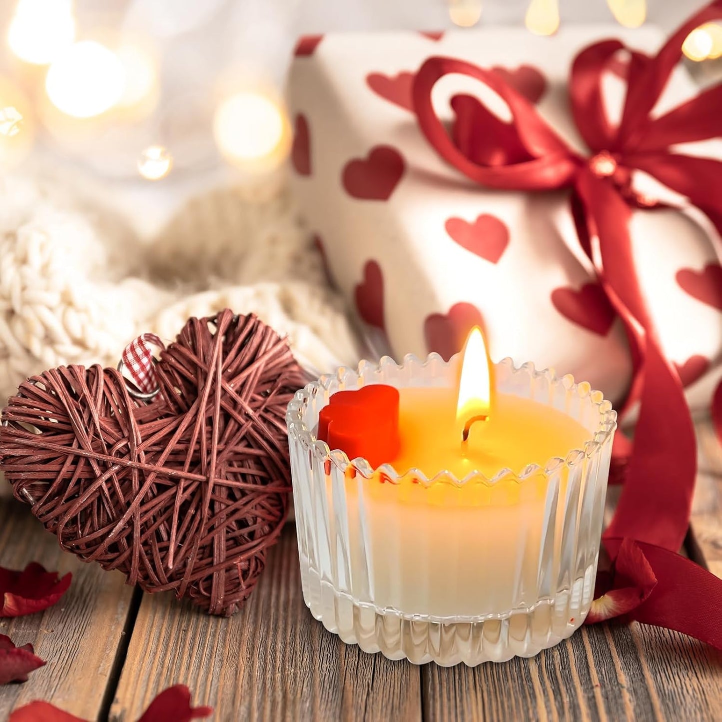 Small Heart Candle in Glass Jar, Soy Wax Long Lasting Jasmine Scented Candles, Aromatherapy Candle Gift for Diwali, Valentine's Day, Birthday, Thanksgiving