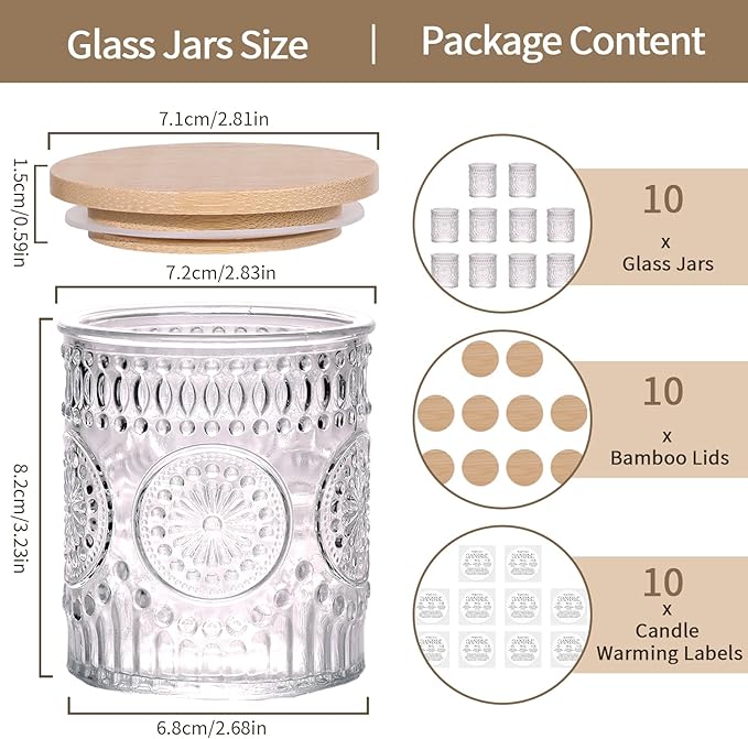 Clear Candle Jar 7.5oz with Lid | Reusable Glass Container for Candle Making