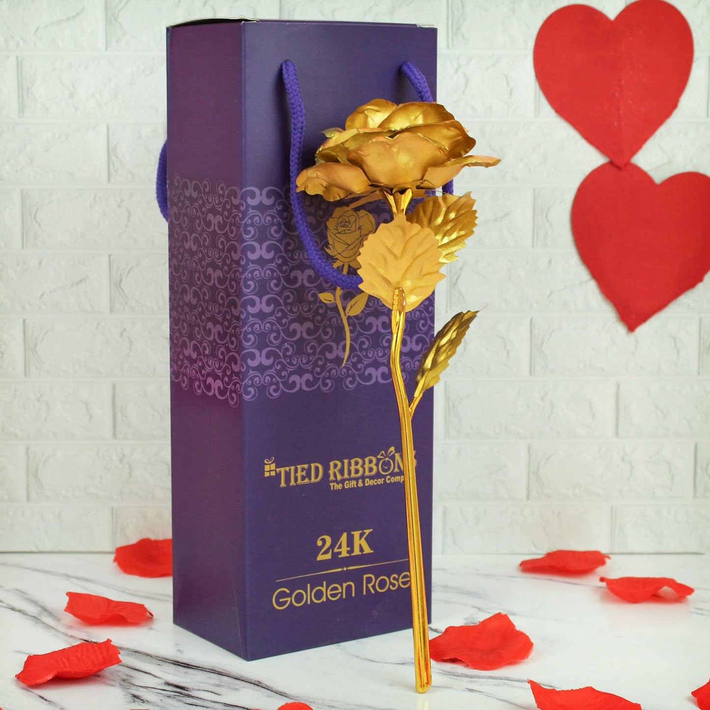 Valentine Gift for Girlfriend Boyfriend Husband Wife Love Couple Decorative 24k Gold Plated Artificial Rose Flower with Box - Valentine Day Gift