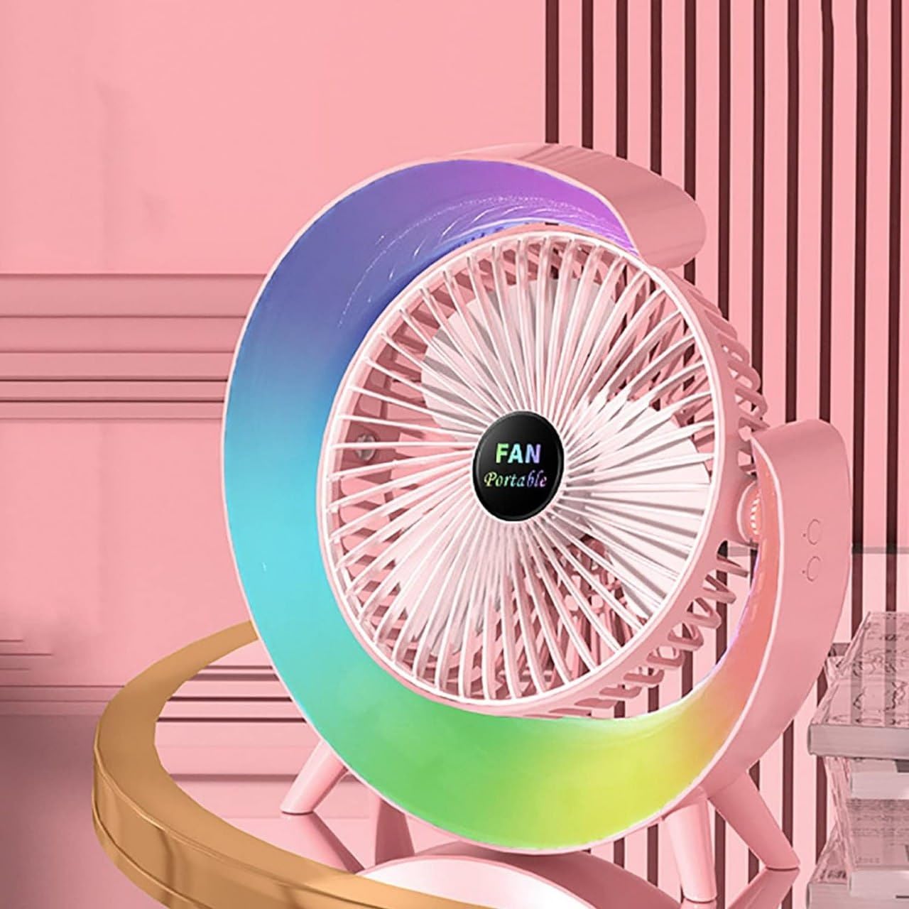 G Shape RGB Lightening Rechargeable Fan