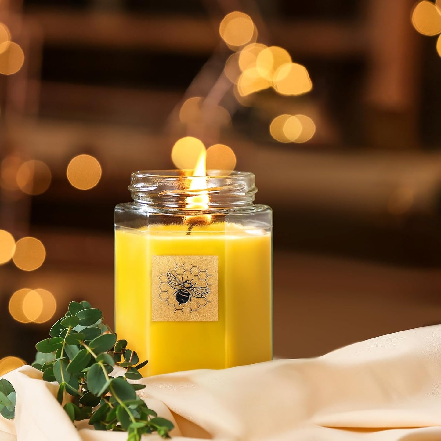 Beeswax Candle in Glass Jar, 100% Pure Beeswax Candle Organic Long Burning Yellow Bees Wax Bridesmaid Gift for Bridal Shower Bachelorette Party