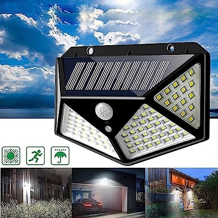 Solar Lights 100 LED Bright Outdoor Security Lights with Motion Sensor Solar Powered Wireless Waterproof Night Spotlight for Outdoor/Garden Wall (100 LED, 1)