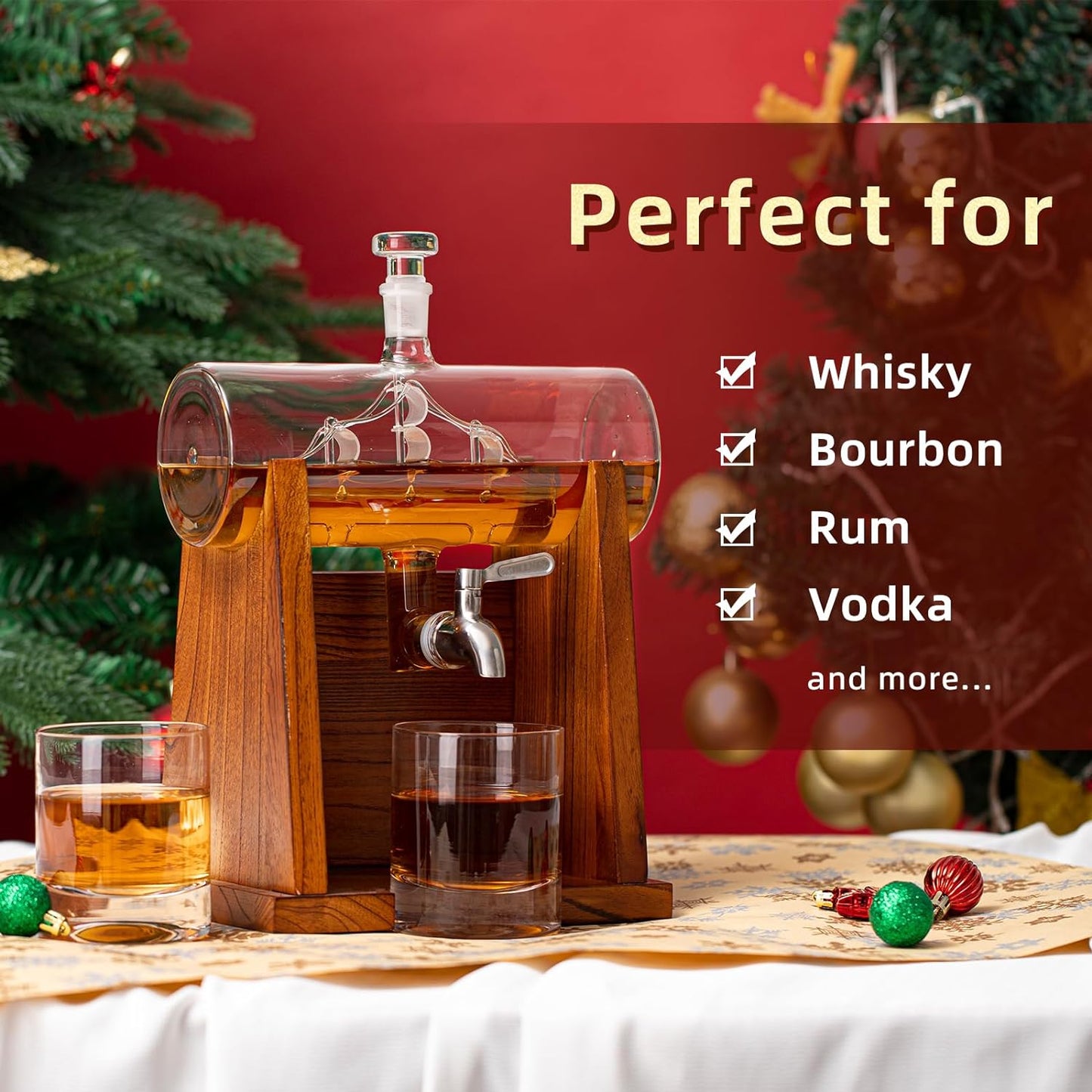 Whiskey Decanter Sets for Men, 1250ml Decanter Set with 2 Whiskey Glasses, Ideal Bourbon Gifts for Men