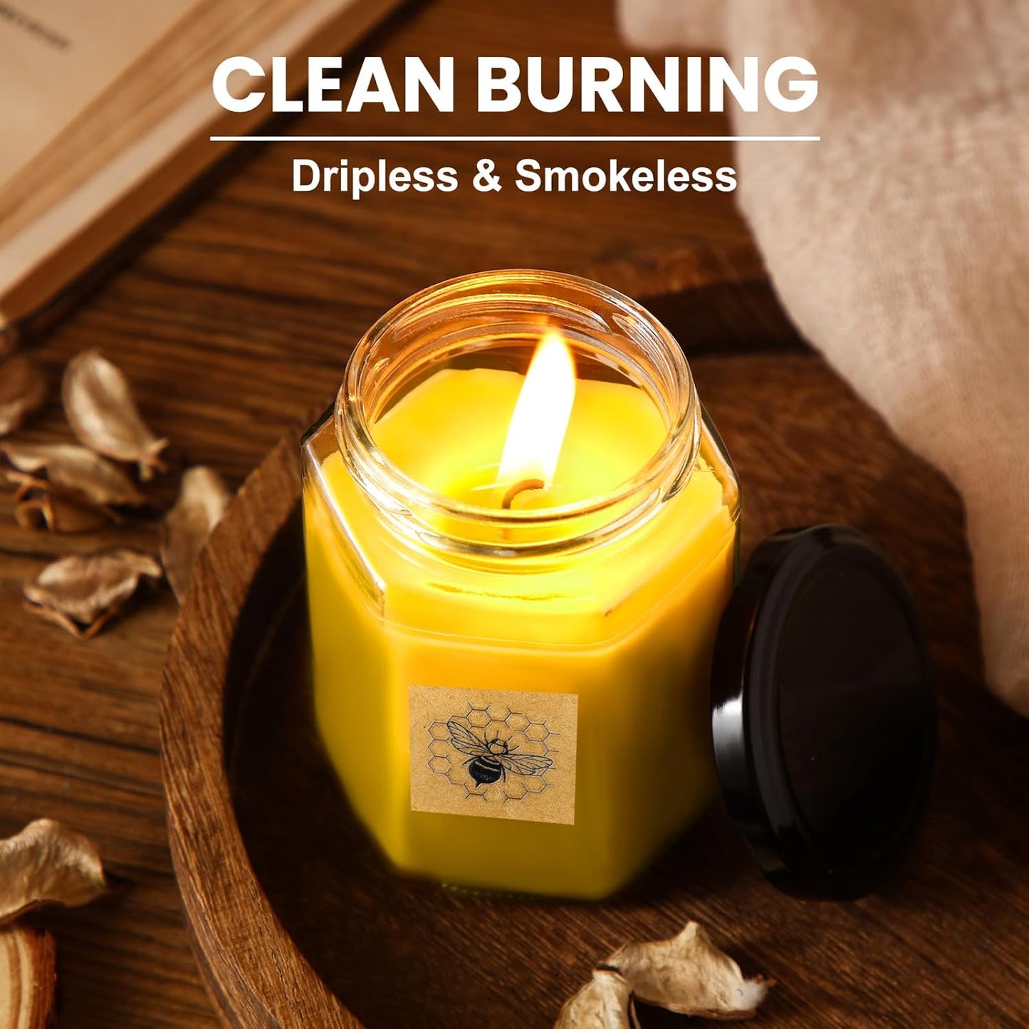 Beeswax Candle in Glass Jar, 100% Pure Beeswax Candle Organic Long Burning Yellow Bees Wax Bridesmaid Gift for Bridal Shower Bachelorette Party