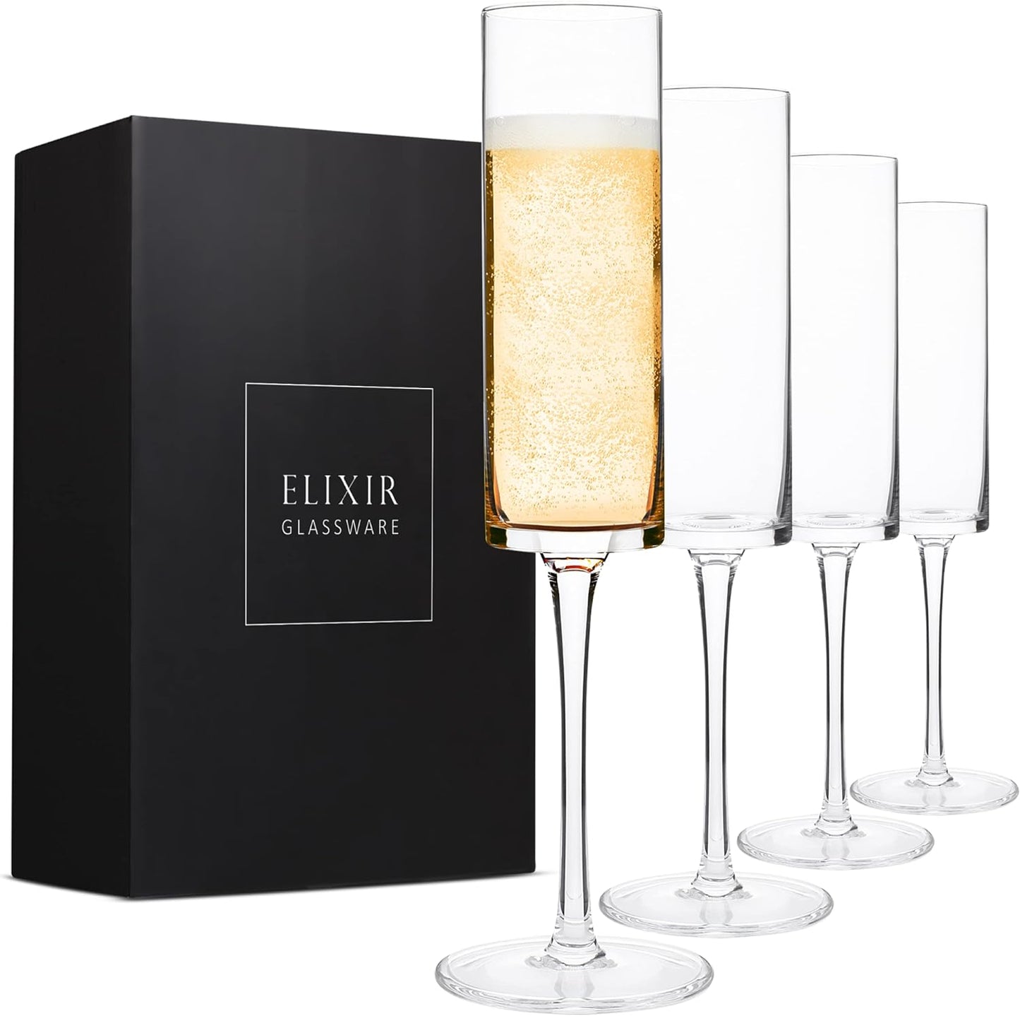 Champagne Flutes, Edge Champagne Glass Set of 4 - Modern & Elegant for Women, Men, Wedding, Anniversary, Christmas, Birthday - 177ml, Premium Crystal