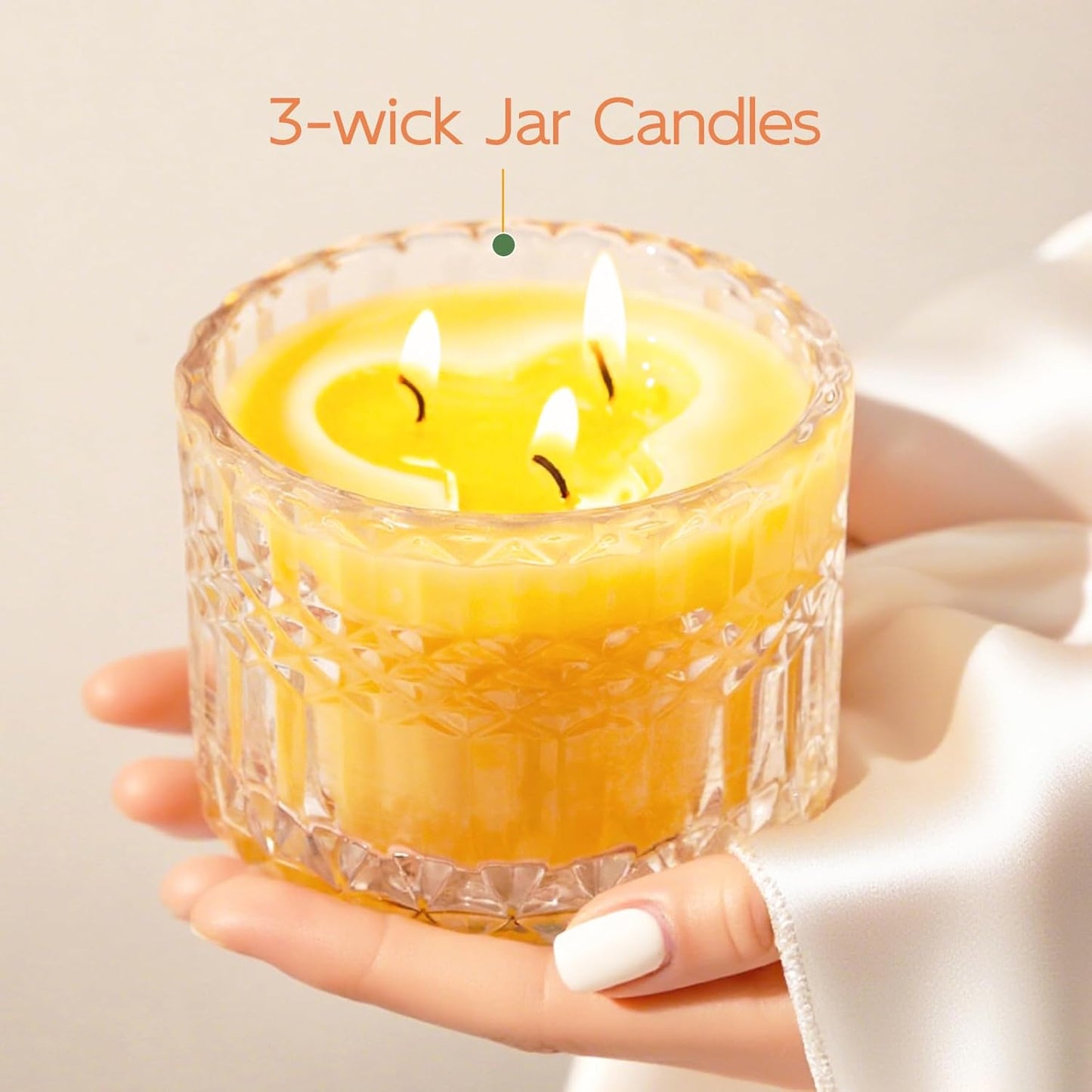 Jar Candles for Home Scented, 3 Wick Honey Scented Candle, 7.05oz Natural Beeswax Candles in Glass, 100% Organic Wax Jar Candle for Gift, Home Decor, Living Room, Bedroom, Over 25H Burn Time