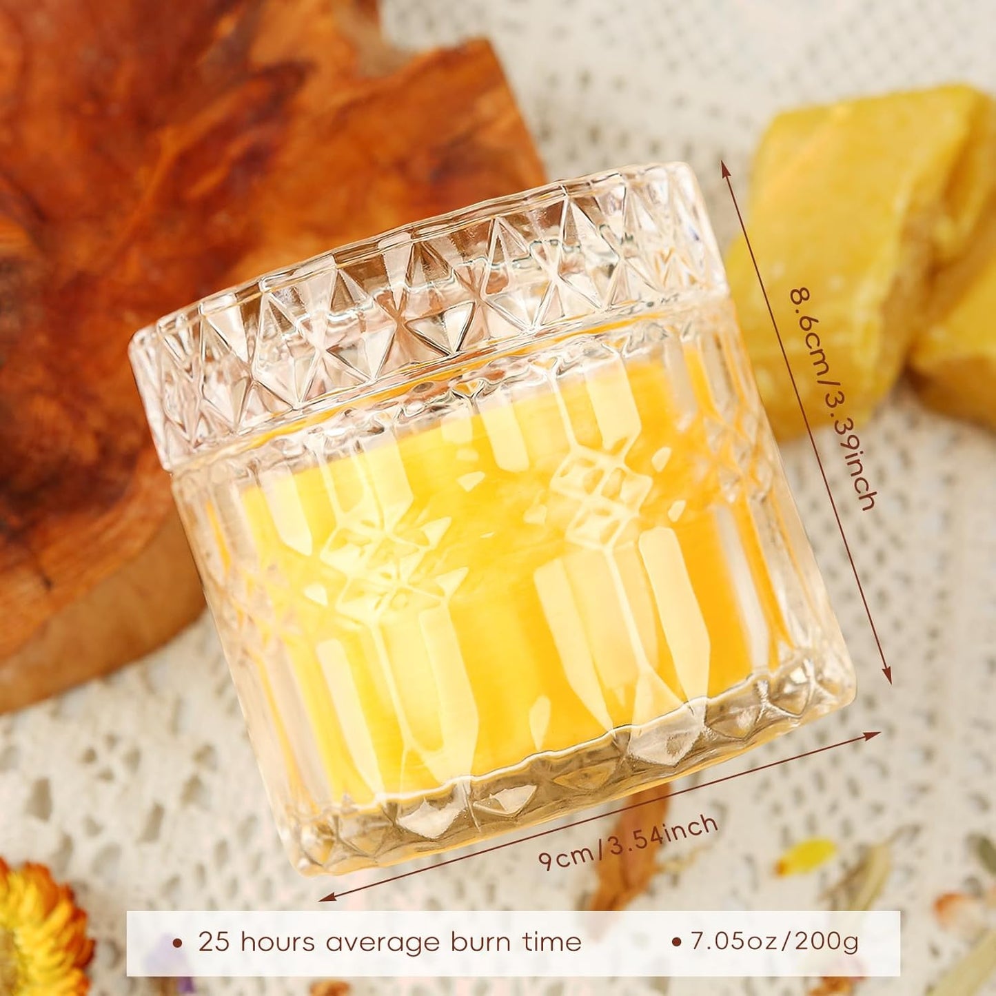 Jar Candles for Home Scented, 3 Wick Honey Scented Candle, 7.05oz Natural Beeswax Candles in Glass, 100% Organic Wax Jar Candle for Gift, Home Decor, Living Room, Bedroom, Over 25H Burn Time