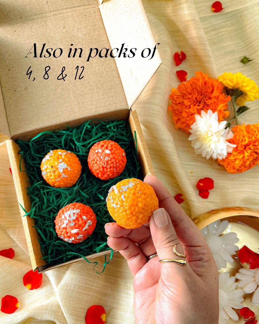 Decorative Ladoo Scented Candle for Home Decor, Traditional Indian Style, (Pack of 2) (Yellow)