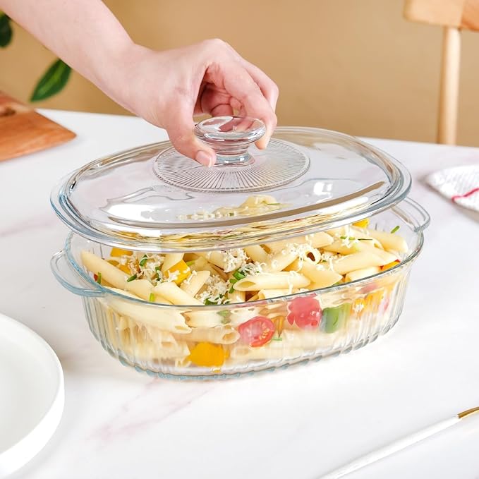 Glass Containers with Lid | Microwave Safe Heat-Resistant Glass Casserole for Baking, Serving, Food Storage (1600 ml)