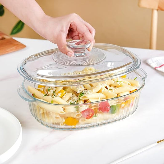Glass Containers with Lid | Microwave Safe Heat-Resistant Glass Casserole for Baking, Serving, Food Storage (1600 ml)