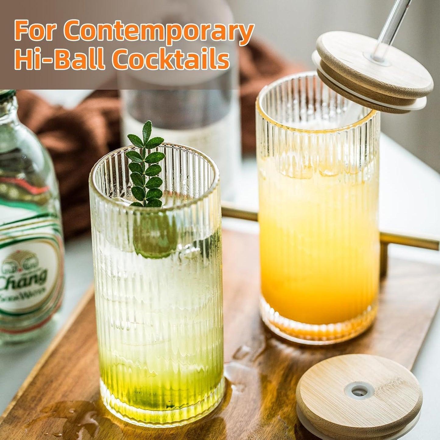 350ML Reusable Glass Mason Bamboo Jars with Lids for Fruit Juice Milk Beer Soda with Reusable Travel Tumbler Sipper Mug with Airtight Lid - Green Tea and Coffee Cup Glass with Straw