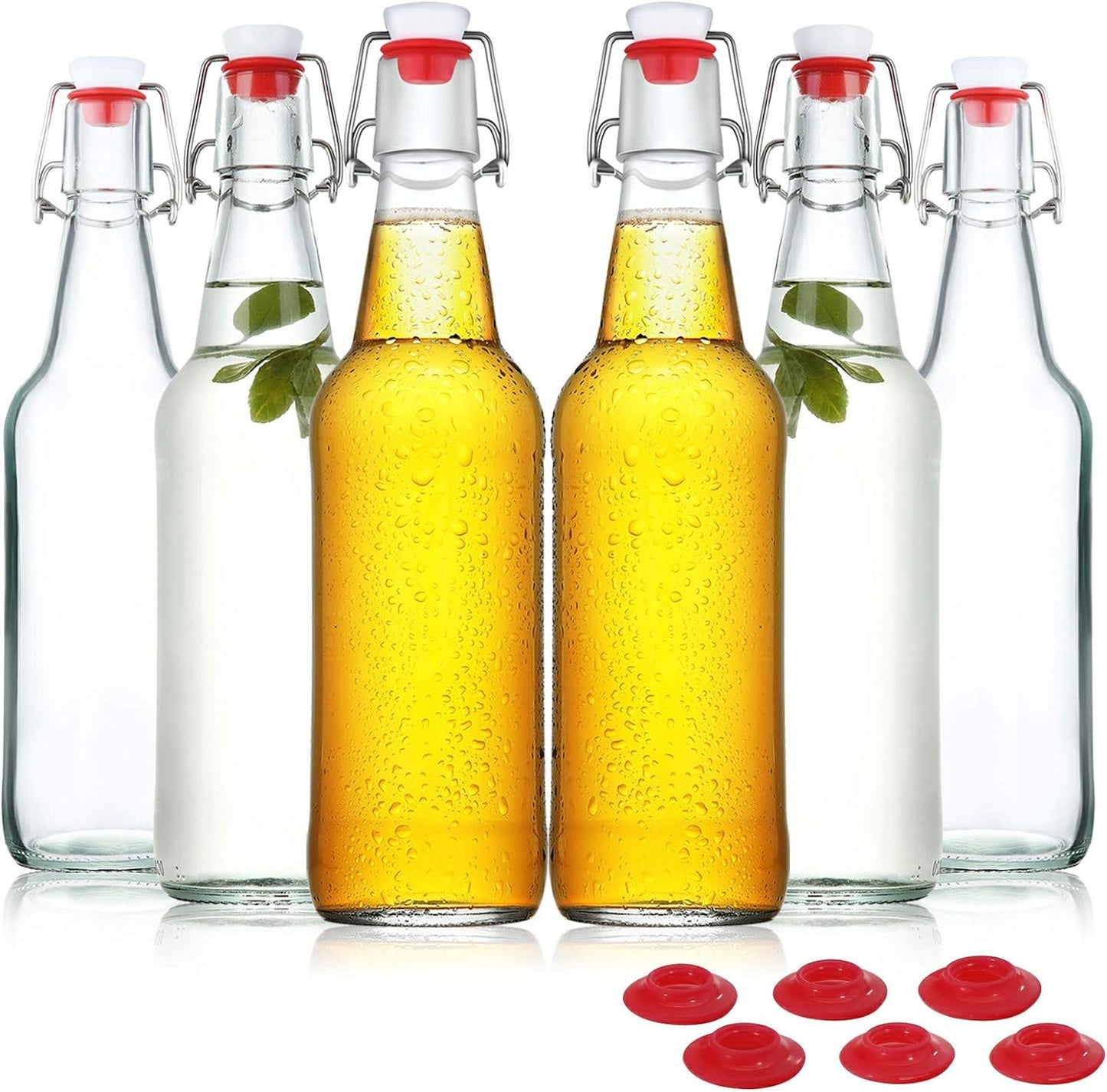 Clear Glass Beer Bottles for Home Brewing with Easy Wire Swing Cap & Airtight Silicone Seal 1Ltr- Case of 3