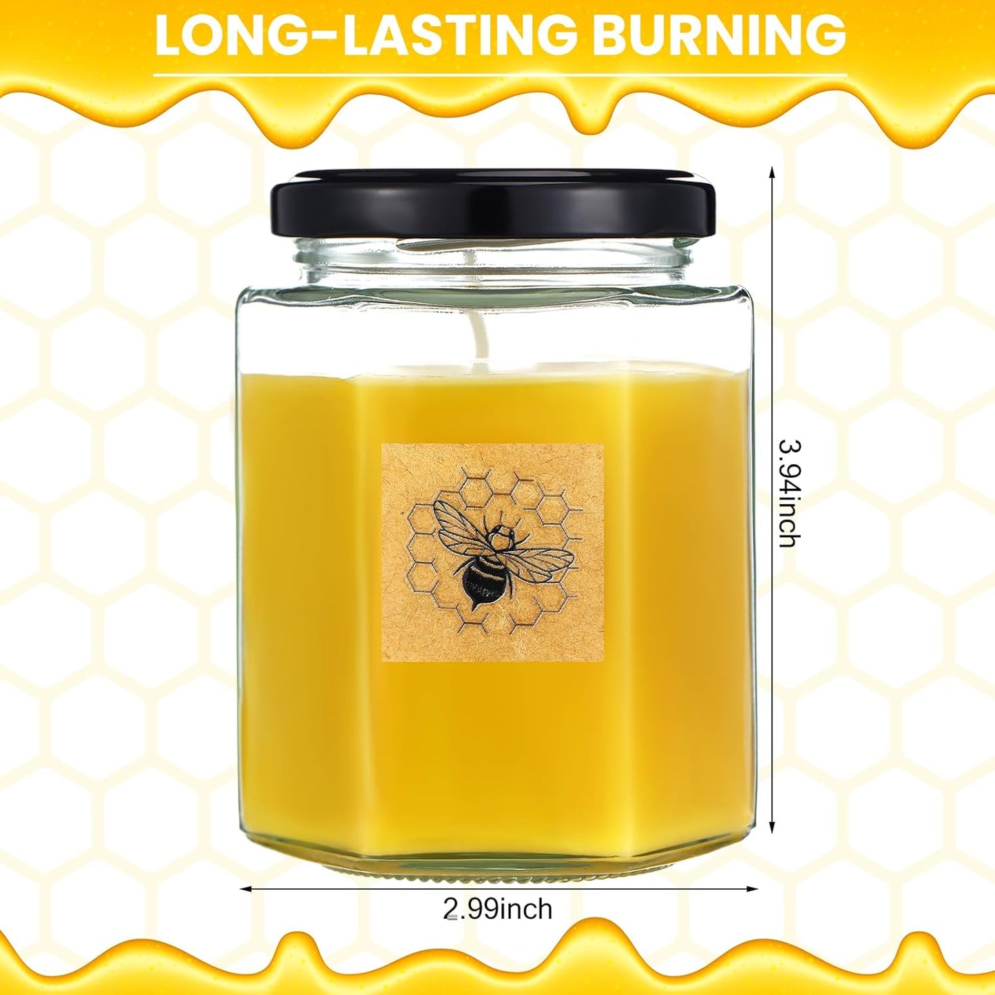Beeswax Candle in Glass Jar, 100% Pure Beeswax Candle Organic Long Burning Yellow Bees Wax Bridesmaid Gift for Bridal Shower Bachelorette Party