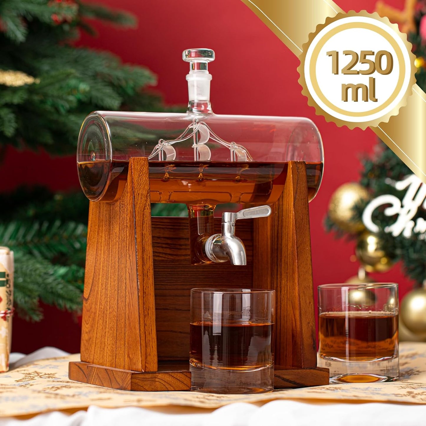 Whiskey Decanter Sets for Men, 1250ml Decanter Set with 2 Whiskey Glasses, Ideal Bourbon Gifts for Men