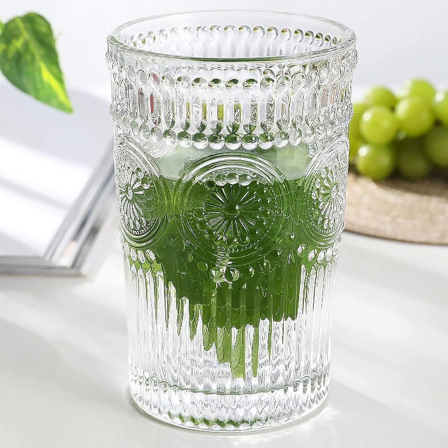 Embossed Designed Romantic Premium Tumbler Water Glasses Perfect for Drinking Whiskey,Juice,Beverages, Beer,Cocktail