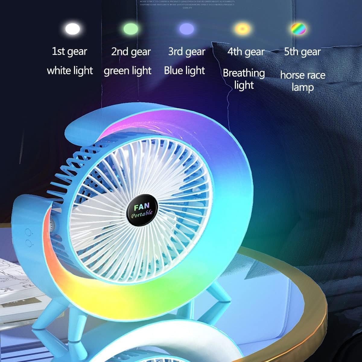 G Shape RGB Lightening Rechargeable Fan