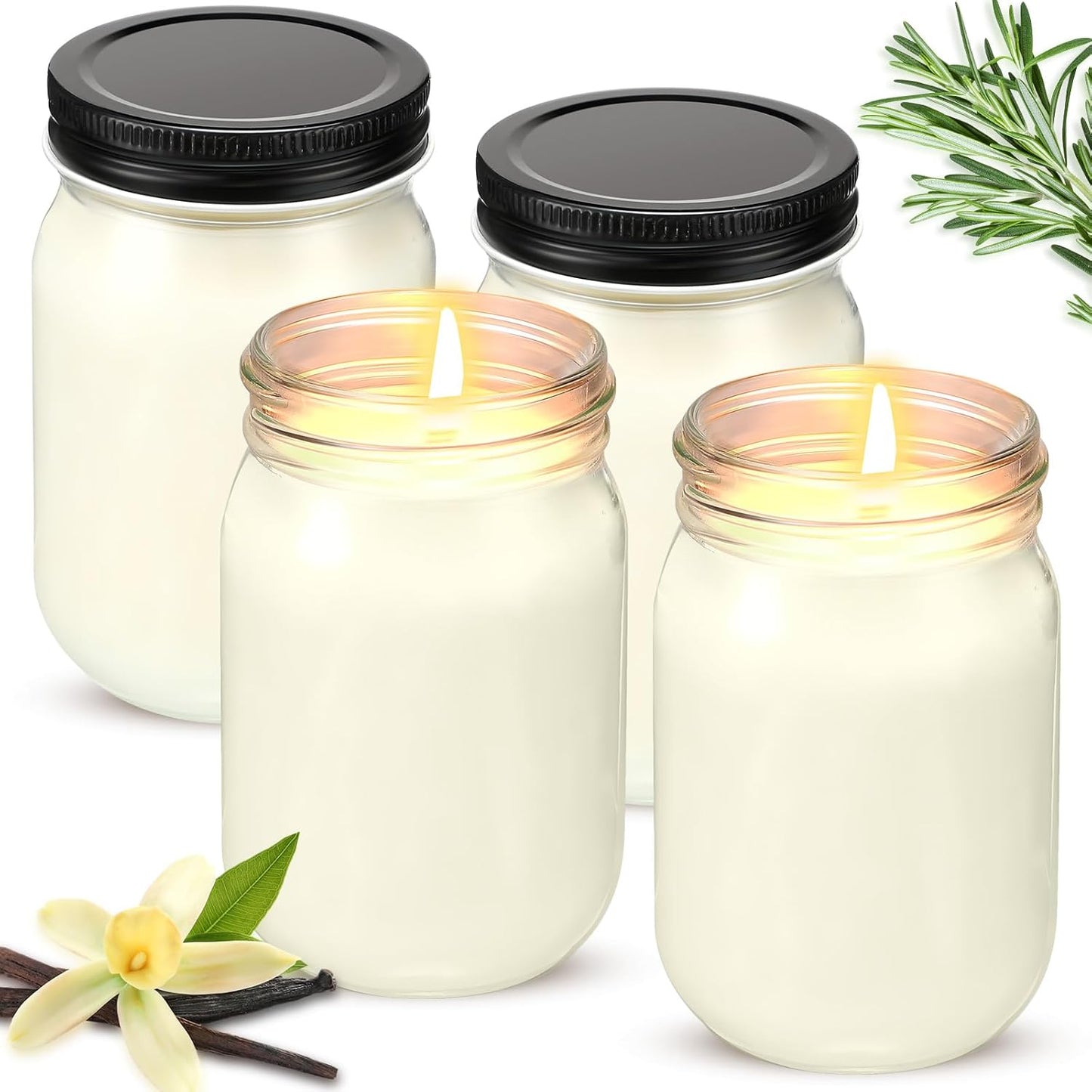 Set of 4 Soy Wax Scented Candles in Mason Jars | 12oz Aromatherapy Candles for Home & Gift Use