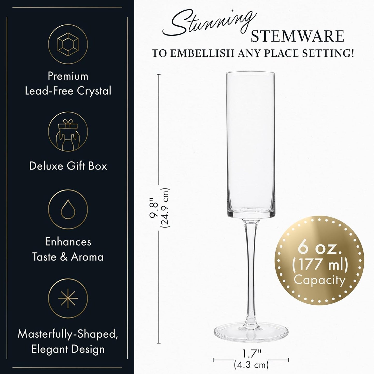 Champagne Flutes, Edge Champagne Glass Set of 4 - Modern & Elegant for Women, Men, Wedding, Anniversary, Christmas, Birthday - 177ml, Premium Crystal