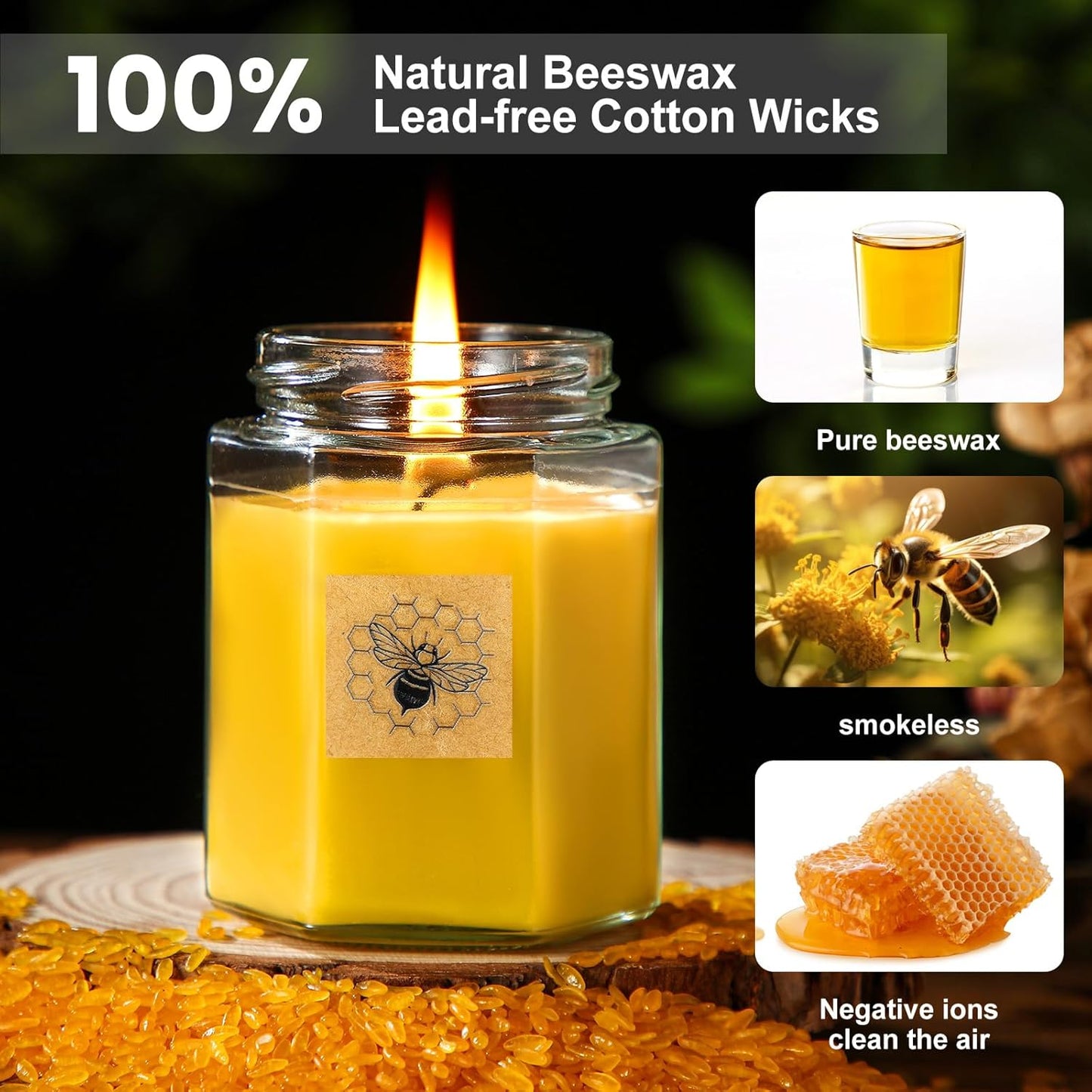 Beeswax Candle in Glass Jar, 100% Pure Beeswax Candle Organic Long Burning Yellow Bees Wax Bridesmaid Gift for Bridal Shower Bachelorette Party
