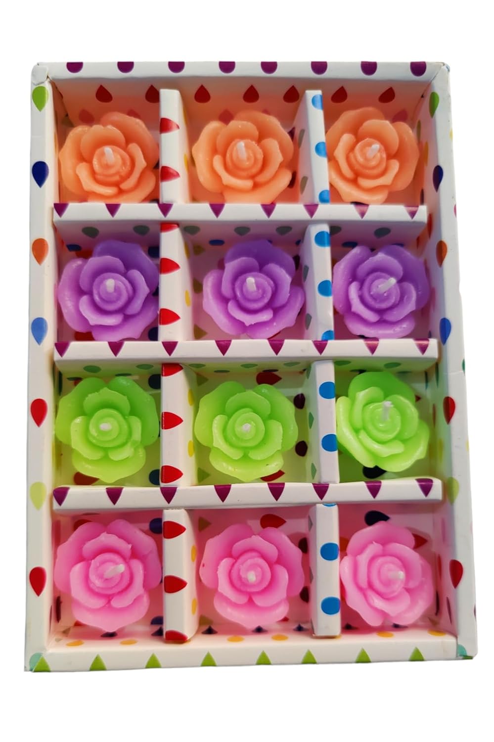 Rose Decorative Designer Smokeless Floating Wax Candle with Fragrance- Red, Green, Blue, Pink (Set of 12)