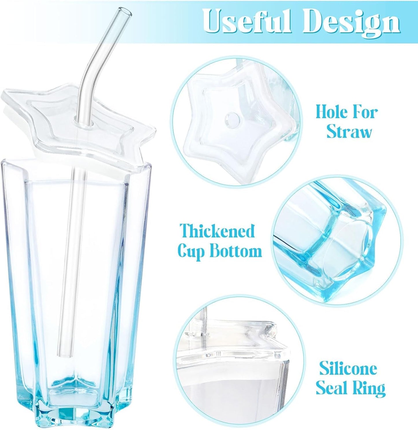 Star Shaped Slub Glass with Lid and Straw Gradient Drinking Glasses for Beer, Iced Coffee, and More