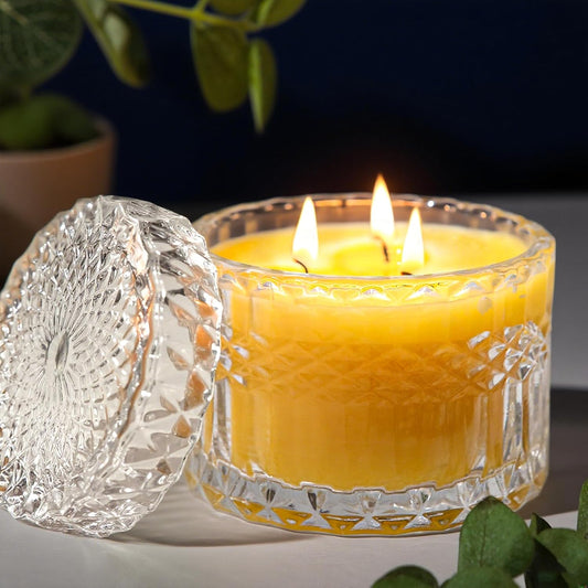 Jar Candles for Home Scented, 3 Wick Honey Scented Candle, 7.05oz Natural Beeswax Candles in Glass, 100% Organic Wax Jar Candle for Gift, Home Decor, Living Room, Bedroom, Over 25H Burn Time